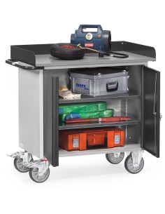 Fetra Werkstattwagen mit 1 zweitürigem Schrank, Arbeitsplatte mit Abrollrand, Grey Edition 2