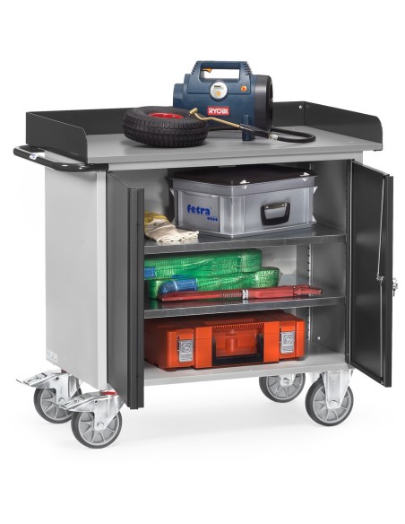 Fetra Werkstattwagen mit 1 zweitürigem Schrank, Arbeitsplatte mit Abrollrand, Grey Edition