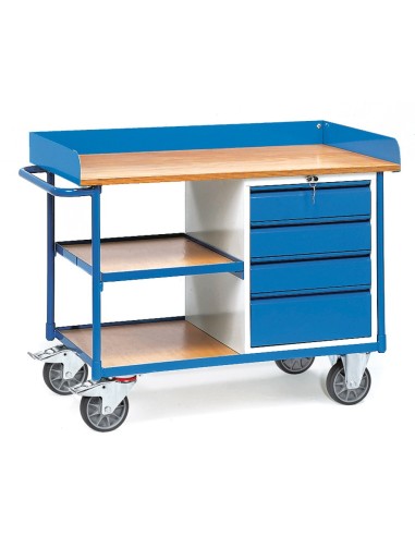 Fetra Werkstattwagen mit Umrandung, 4 Schubladen und 3 Ladeflächen