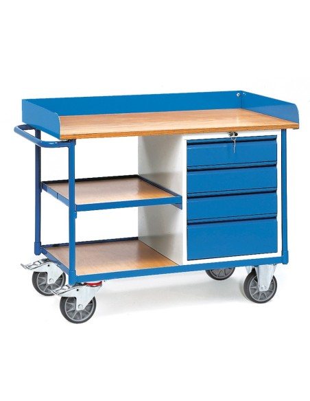 Fetra Werkstattwagen mit Umrandung, 4 Schubladen und 3 Ladeflächen