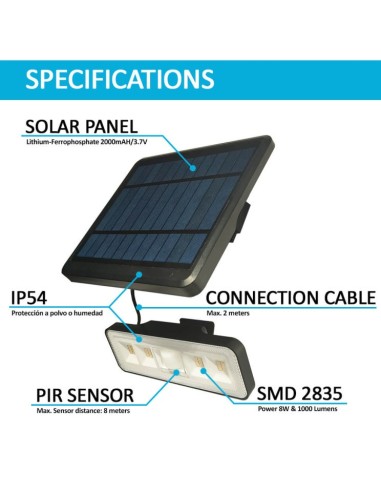 Abnehmbare Solar-LED-Applikation - 1000 Lumen - PIR-Bewegungssensor - 4000K