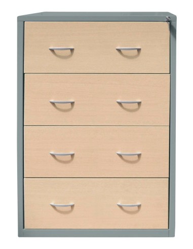 Wolfstahl Hängeregistraturschrank doppelbahnig 4 Schubladen 76 x 62 x 132 cm silber-ahorn