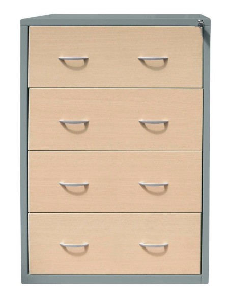 Wolfstahl Hängeregistraturschrank doppelbahnig 4 Schubladen 76 x 62 x 132 cm silber-ahorn