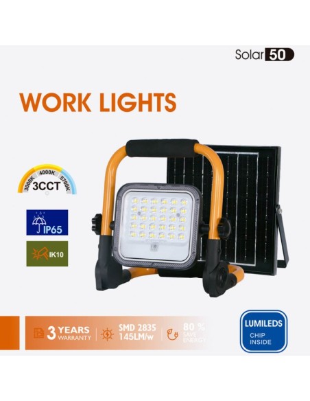 Tragbarer 50W Solar-LED-Flutlichtstrahler - 3CCT - Lumileds Chip IP65