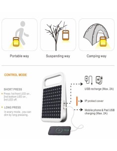 Tragbarer Solar-LED-Strahler - 4W - Powerbank + USB wiederaufladbar