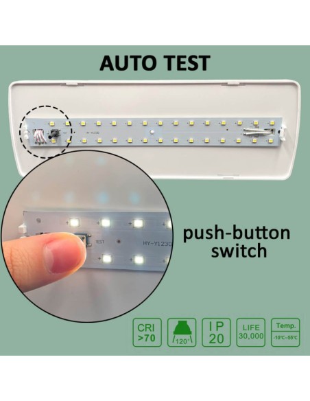 LED-Notlicht 400 Lm + Deckenmontagesatz - Auto-Test + Option für Dauerlicht - IP20 - 6500K