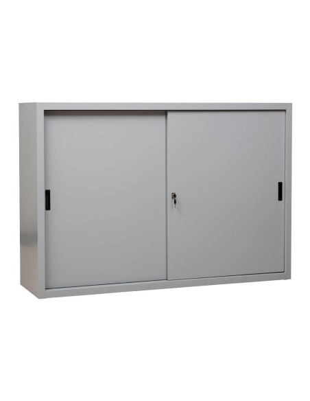 Wolfstahl Schiebetürenschrank Stahl 2 Fachböden lichtgrau 160 x 45 x 109 cm