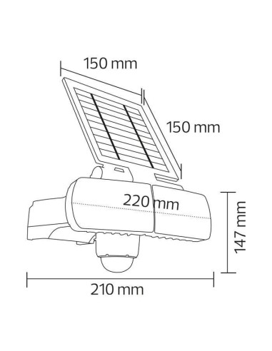 LED Solar Sicherheitsleuchte ARMOR-8 8W 6400K Schwarz
