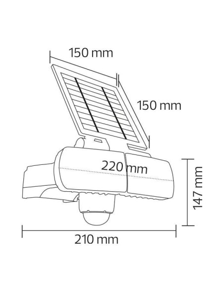 LED Solar Sicherheitsleuchte ARMOR-8 8W 6400K Schwarz