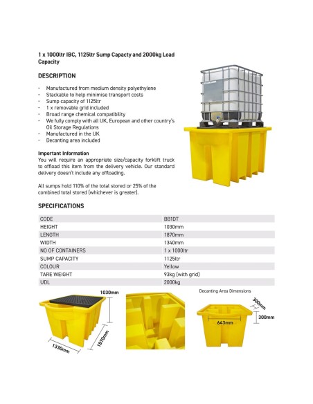 IBC-Auffangpalette inkl. Abfüllbereich & Gitterrost 1125L Wanne