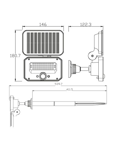 LED Faltbarer Solarprojektor mit PIR-Sensor SPARROW-16 16W 6400K