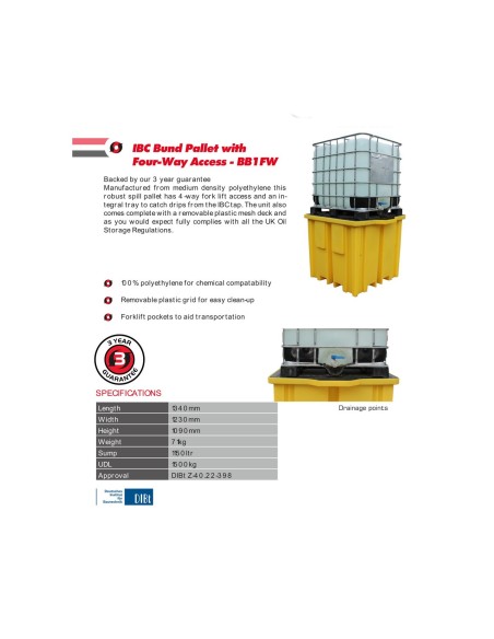 IBC-Auffangpalette Gitterrost 1150L Wanne für Vierwegestapler