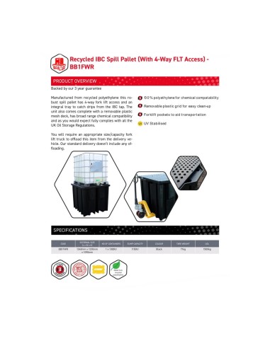 Recycling-IBC-Auffangpalette Gitterrost 1150L Wanne für Vierwegestapler