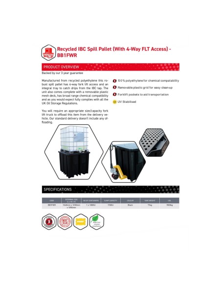 Recycling-IBC-Auffangpalette Gitterrost 1150L Wanne für Vierwegestapler