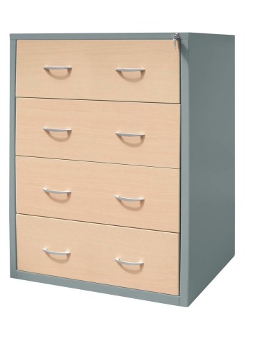 Wolfstahl Hängeregistraturschrank doppelbahnig 4 Schubladen 76 x 62 x 132 cm silber-ahorn