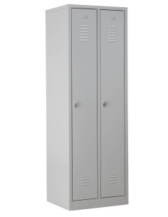 Wolfstahl Garderobenschrank Kleiderspind 2 Schliessfächer Drehriegelverschluss Lichtgrau - Feuerrot - Enzianblau 2