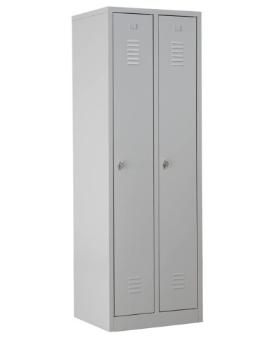 Wolfstahl Garderobenschrank Kleiderspind 2 Schliessfächer Drehriegelverschluss Lichtgrau - Feuerrot - Enzianblau