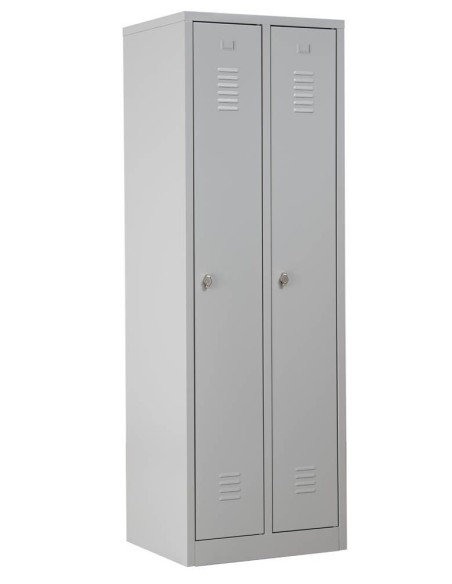 Wolfstahl Garderobenschrank Kleiderspind 2 Schliessfächer Drehriegelverschluss Lichtgrau - Feuerrot - Enzianblau