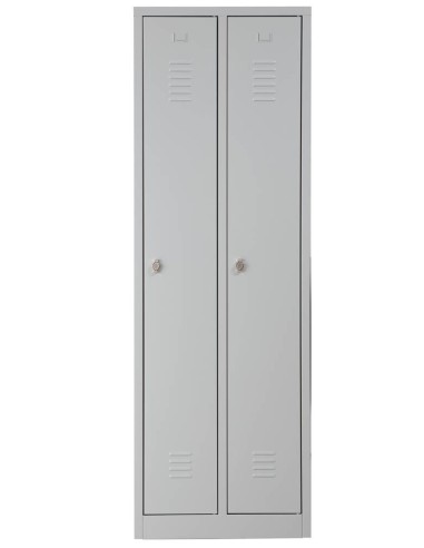 Wolfstahl Garderobenschrank Kleiderspind 2 Schliessfächer Drehriegelverschluss Lichtgrau - Feuerrot - Enzianblau