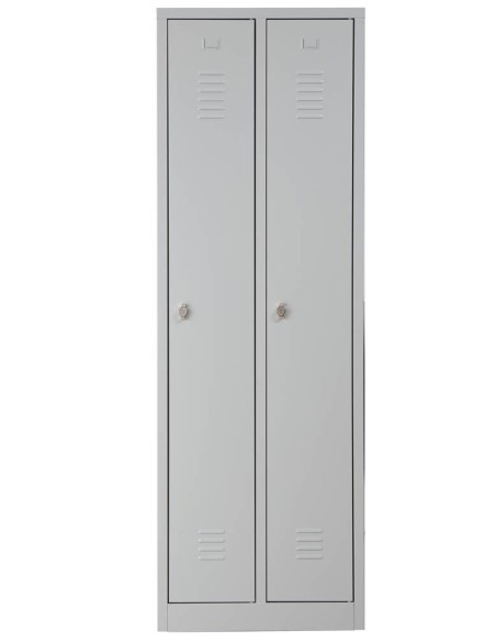 Wolfstahl Garderobenschrank Kleiderspind 2 Schliessfächer Drehriegelverschluss Lichtgrau - Feuerrot - Enzianblau