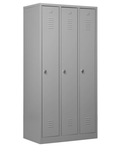 Wolfstahl Garderobenschrank Kleiderspind 3 Schliessfächer Drehriegelverschluss Lichtgrau - Feuerrot - Enzianblau