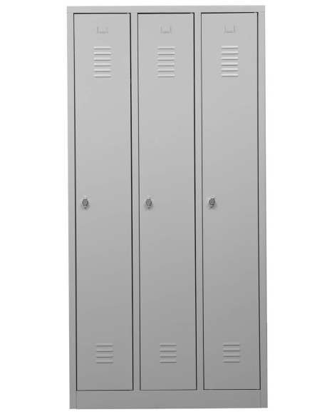 Wolfstahl Garderobenschrank Kleiderspind 3 Schliessfächer Drehriegelverschluss Lichtgrau - Feuerrot - Enzianblau