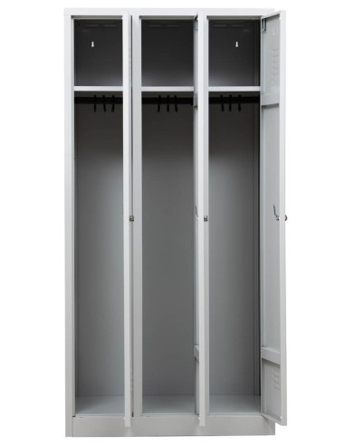 Wolfstahl Garderobenschrank Kleiderspind 3 Schliessfächer Drehriegelverschluss Lichtgrau - Feuerrot - Enzianblau