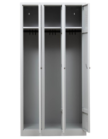 Wolfstahl Garderobenschrank Kleiderspind 3 Schliessfächer Drehriegelverschluss Lichtgrau - Feuerrot - Enzianblau