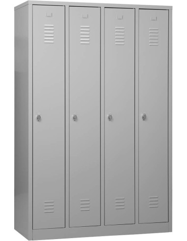 Wolfstahl Garderobenschrank Kleiderspind 4 Schliessfächer Drehriegelverschluss Lichtgrau - Feuerrot - Enzianblau