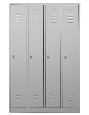 Wolfstahl Garderobenschrank Kleiderspind 4 Schliessfächer Drehriegelverschluss Lichtgrau - Feuerrot - Enzianblau