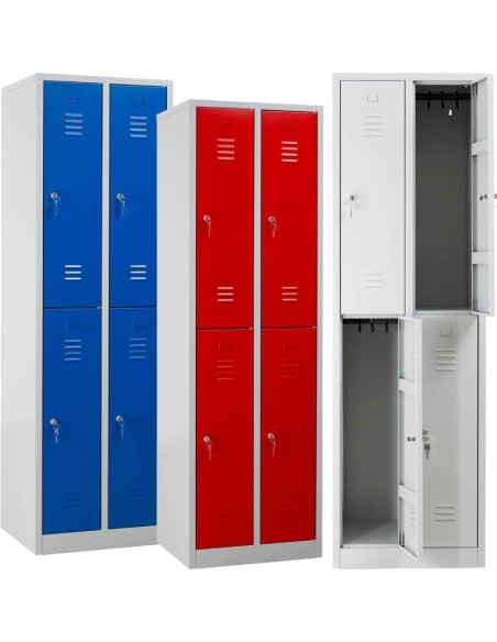 Wolfstahl Garderobenschrank Kleiderspind 4 Schliessfächer Zylinderschloss Lichtgrau - Feuerrot - Enzianblau