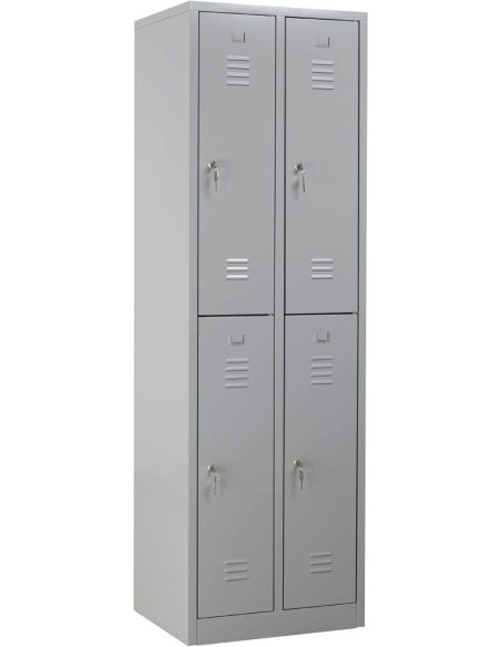 Wolfstahl Garderobenschrank Kleiderspind 4 Schliessfächer Zylinderschloss Lichtgrau - Feuerrot - Enzianblau