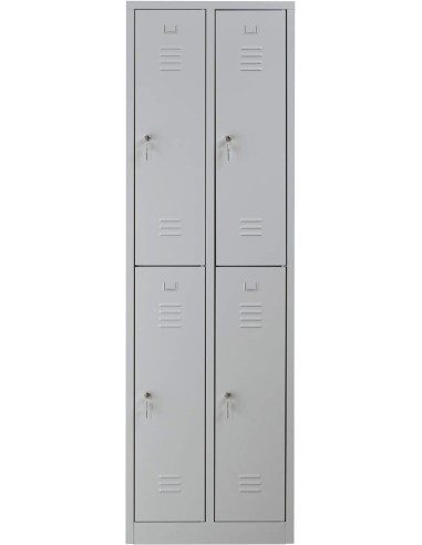 Wolfstahl Garderobenschrank Kleiderspind 4 Schliessfächer Zylinderschloss Lichtgrau - Feuerrot - Enzianblau