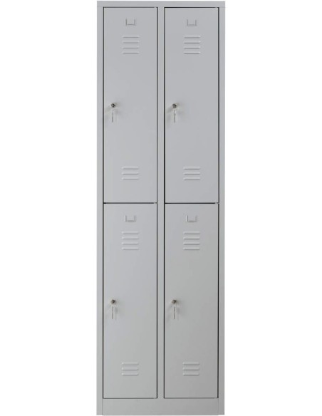 Wolfstahl Garderobenschrank Kleiderspind 4 Schliessfächer Zylinderschloss Lichtgrau - Feuerrot - Enzianblau