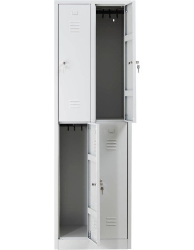 Wolfstahl Garderobenschrank Kleiderspind 4 Schliessfächer Zylinderschloss Lichtgrau - Feuerrot - Enzianblau