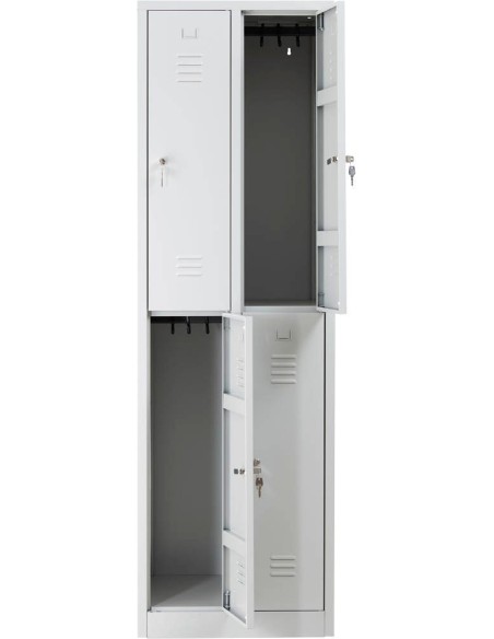 Wolfstahl Garderobenschrank Kleiderspind 4 Schliessfächer Zylinderschloss Lichtgrau - Feuerrot - Enzianblau