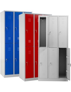 Wolfstahl Garderobenschrank Kleiderspind 6 Schliessfächer Zylinderschloss Lichtgrau - Feuerrot - Enzianblau