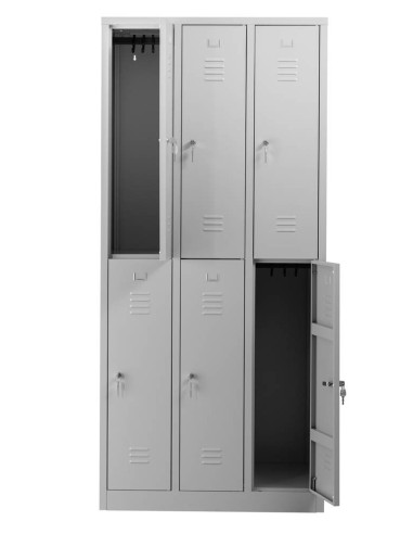 Wolfstahl Garderobenschrank Kleiderspind 6 Schliessfächer Zylinderschloss Lichtgrau - Feuerrot - Enzianblau