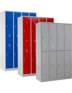 Wolfstahl Garderobenschrank Kleiderspind 8 Schliessfächer Zylinderschloss Lichtgrau - Feuerrot - Enzianblau