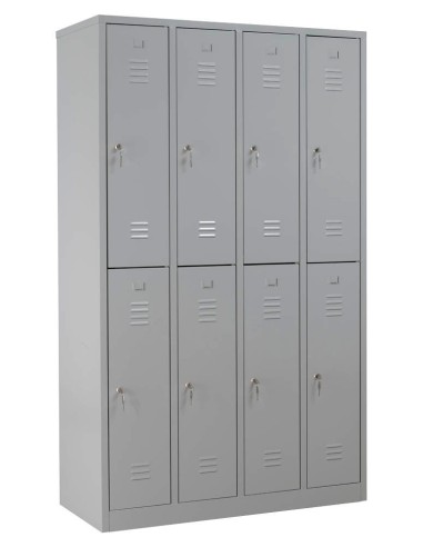 Wolfstahl Garderobenschrank Kleiderspind 8 Schliessfächer Zylinderschloss Lichtgrau - Feuerrot - Enzianblau