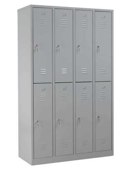Wolfstahl Garderobenschrank Kleiderspind 8 Schliessfächer Zylinderschloss Lichtgrau - Feuerrot - Enzianblau