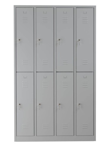 Wolfstahl Garderobenschrank Kleiderspind 8 Schliessfächer Zylinderschloss Lichtgrau - Feuerrot - Enzianblau