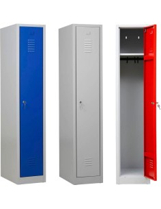 Wolfstahl Garderobenschrank Kleiderspind 1 Schliessfach Zylinderschloss Lichtgrau - Feuerrot - Enzianblau