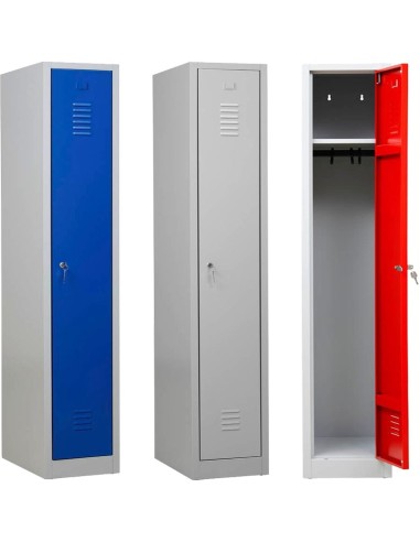 Wolfstahl Garderobenschrank Kleiderspind 1 Schliessfach Zylinderschloss Lichtgrau - Feuerrot - Enzianblau