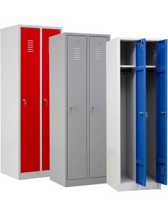 Wolfstahl Garderobenschrank Kleiderspind 2 Schliessfächer Zylinderschloss Lichtgrau - Feuerrot - Enzianblau