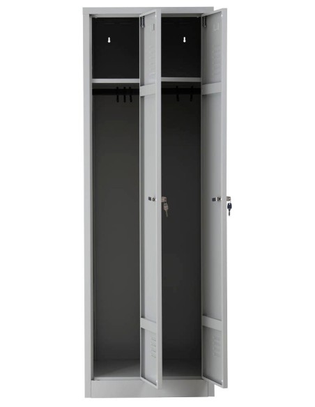 Wolfstahl Garderobenschrank Kleiderspind 2 Schliessfächer Zylinderschloss Lichtgrau - Feuerrot - Enzianblau