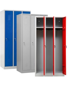 Wolfstahl Garderobenschrank Kleiderspind 3 Schliessfächer Zylinderschloss Lichtgrau - Feuerrot - Enzianblau