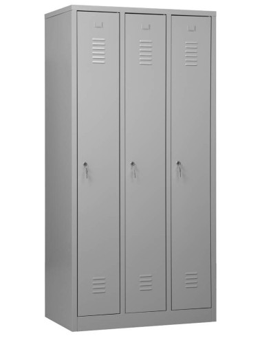 Wolfstahl Garderobenschrank Kleiderspind 3 Schliessfächer Zylinderschloss Lichtgrau - Feuerrot - Enzianblau