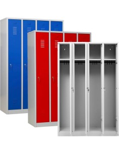 Wolfstahl Garderobenschrank Kleiderspind 4 Schliessfächer Zylinderschloss Lichtgrau - Feuerrot - Enzianblau