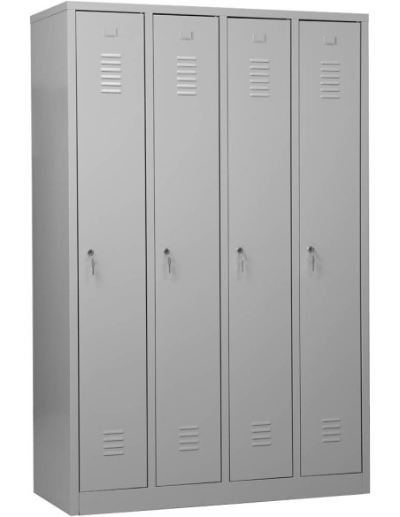 Wolfstahl Garderobenschrank Kleiderspind 4 Schliessfächer Zylinderschloss Lichtgrau - Feuerrot - Enzianblau